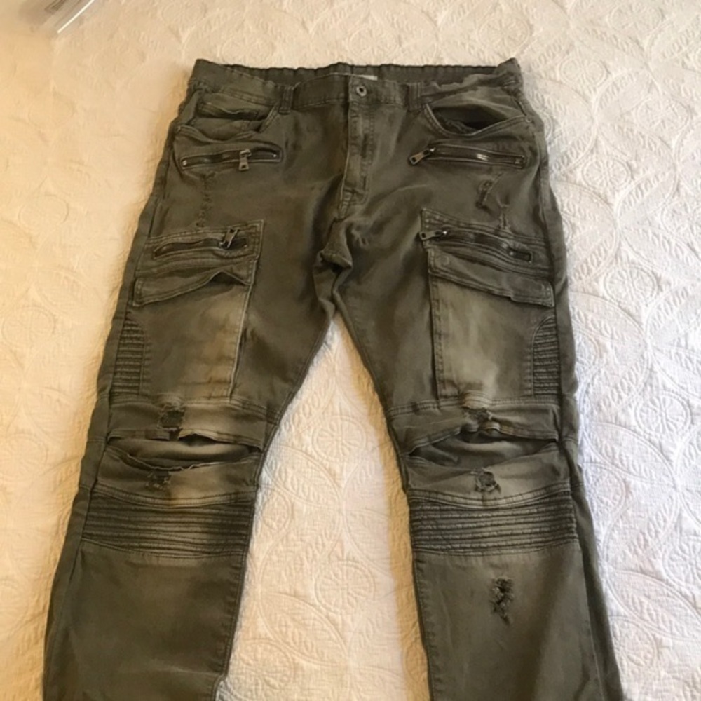 Smoke Rise Pants 38X32, Destroyed Look, Militar Green